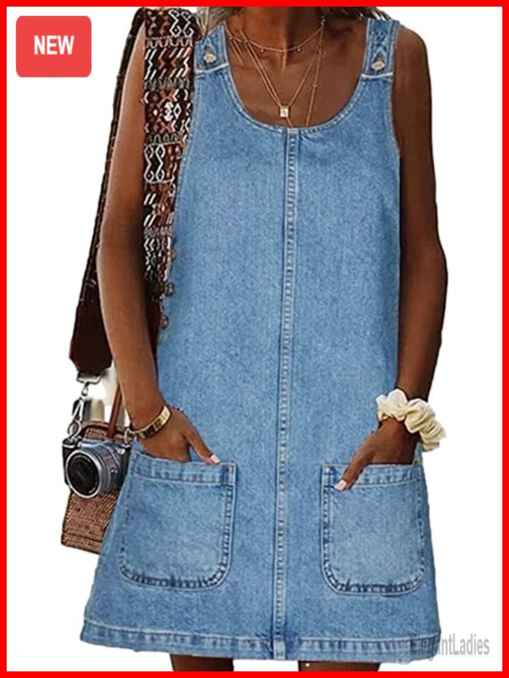 Womens Sleeveless Denim Overall Dress Cotton Spandex Shift Mini